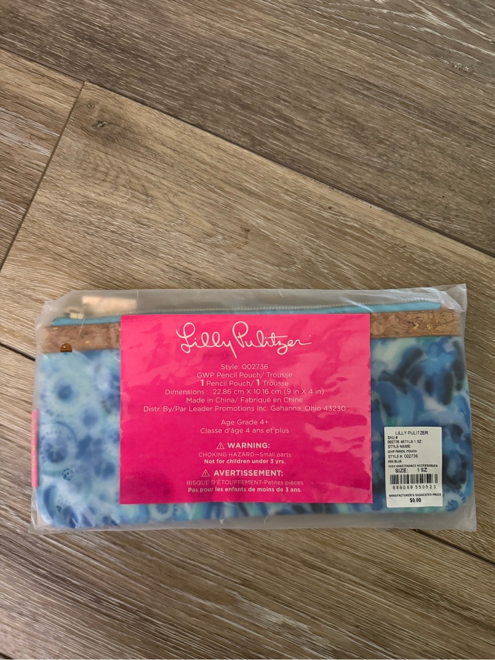 NWT Lilly Pulitzer Blue and Cork Zip Pencil Case